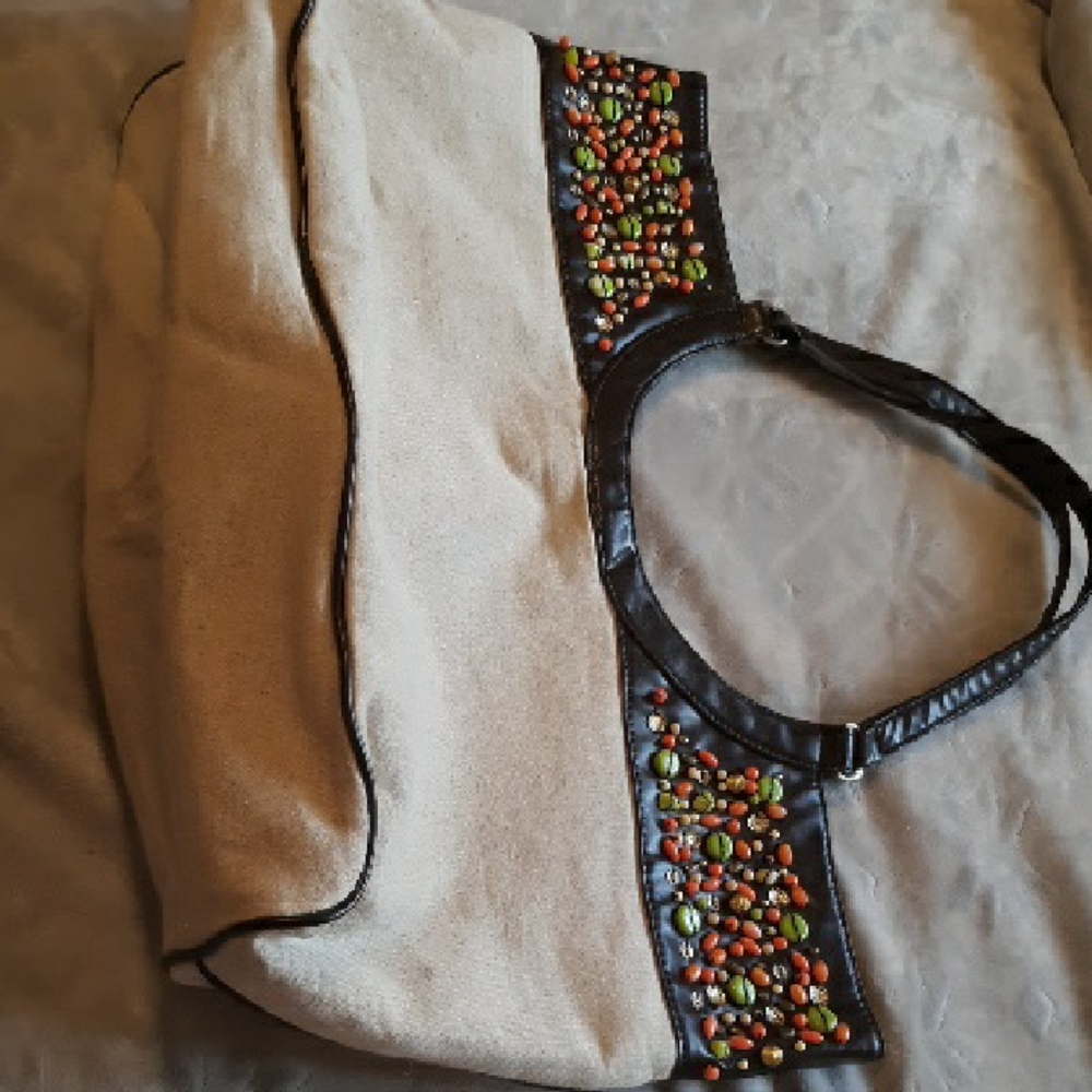 Brown And Tan Avon Beaded Bag